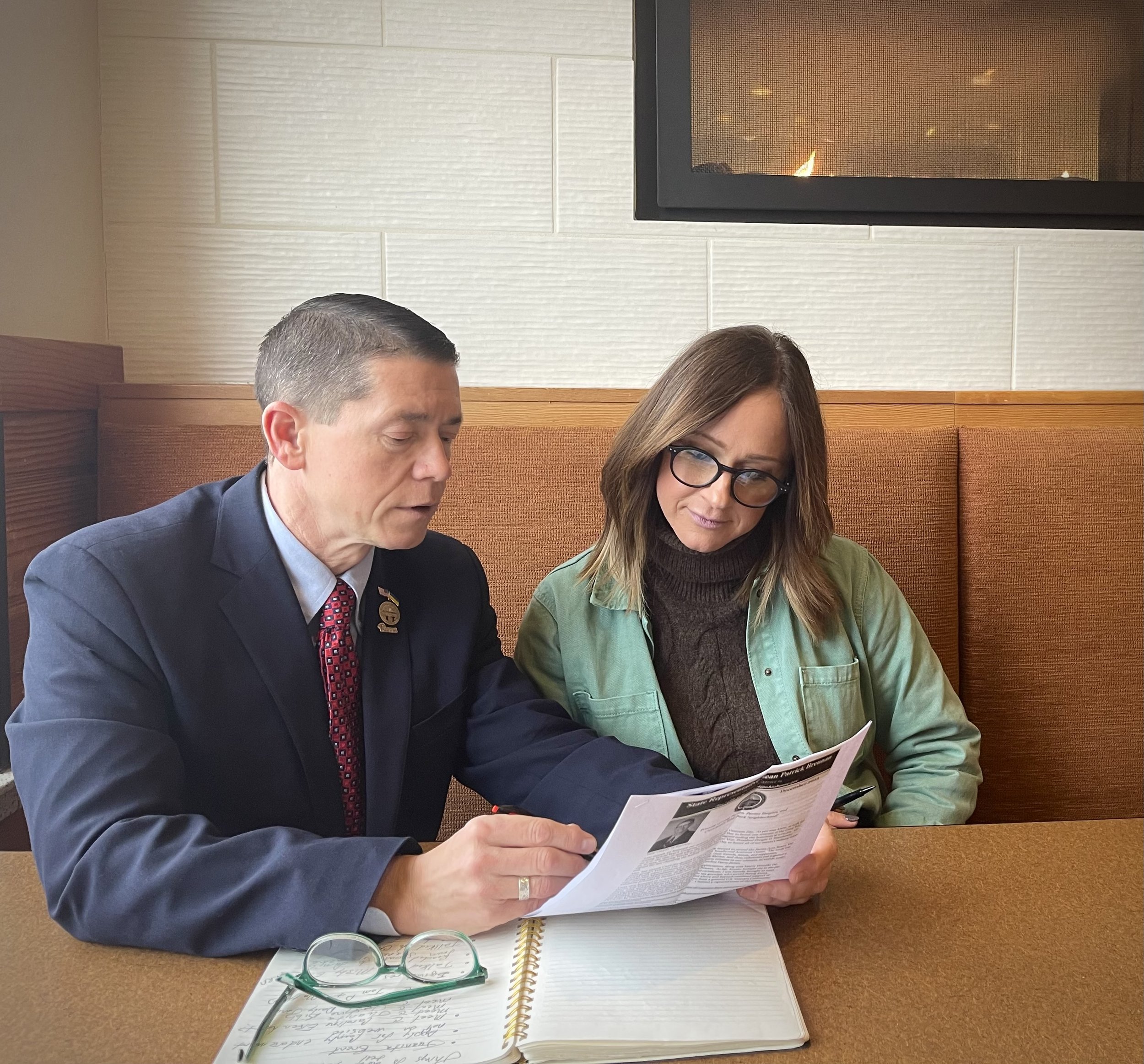 Sue Durichko, candidate For Ohio Senate in District 24, having a conversation with Ohio House Rep. Sean Brennan.